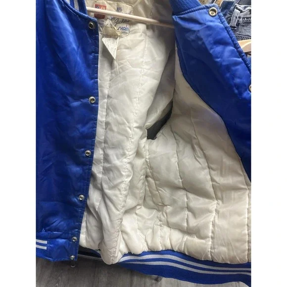 Vintage 1980s Shain Of Canada NFL Dallas Cowboys Blue Satin Bomber Jacket Size L